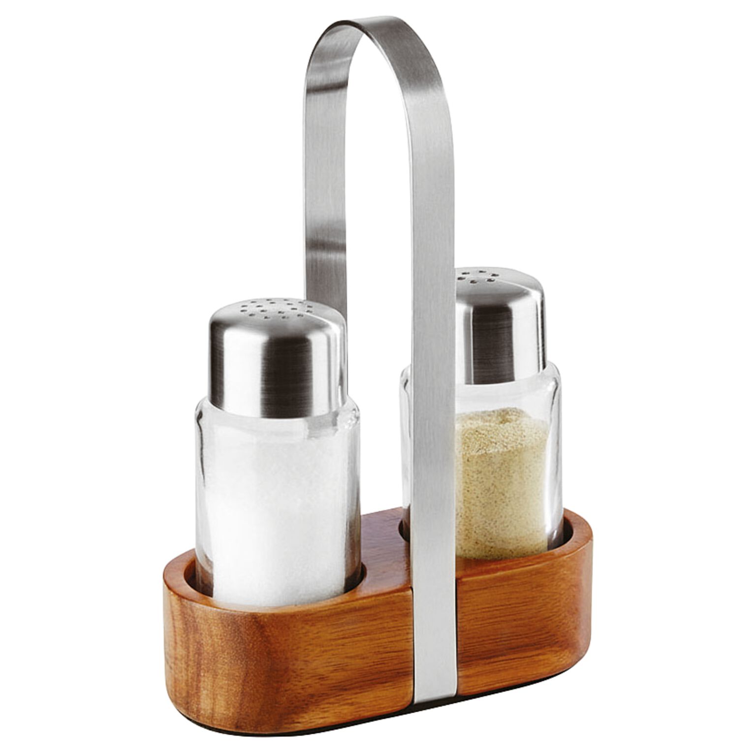 APS Salt and Pepper Cruet Set and Stand Made of Glass and Stainless Steel 